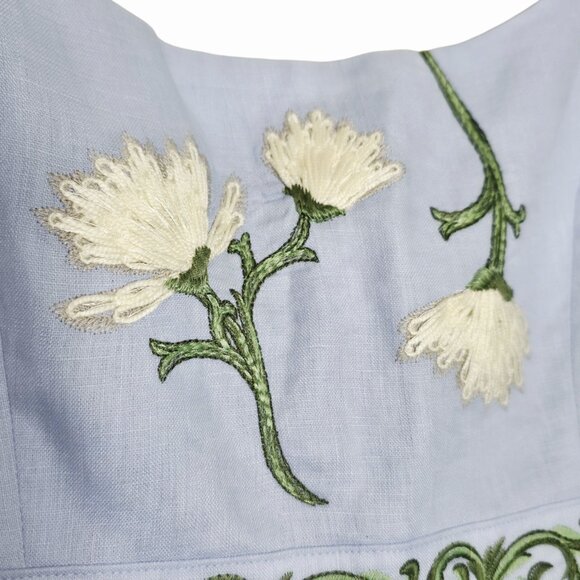 Agua by Agua Bendita Viviane Soledad Embroidered‎ Blue Linen Floral Maxi Dress S - Picture 9 of 16